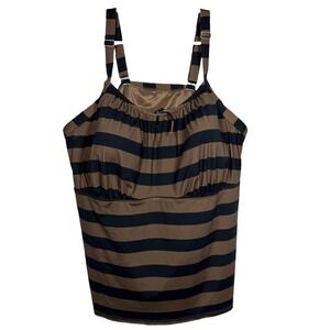 Lands' End Tankini Swim Top Womens 26W Brown Black Stripe Underwire Milkmaid